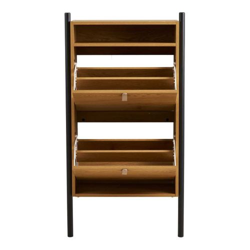 Meuble à Chaussures 2 Portes Basculantes En Mélaminé Aspect Chêne Clair - Valtis