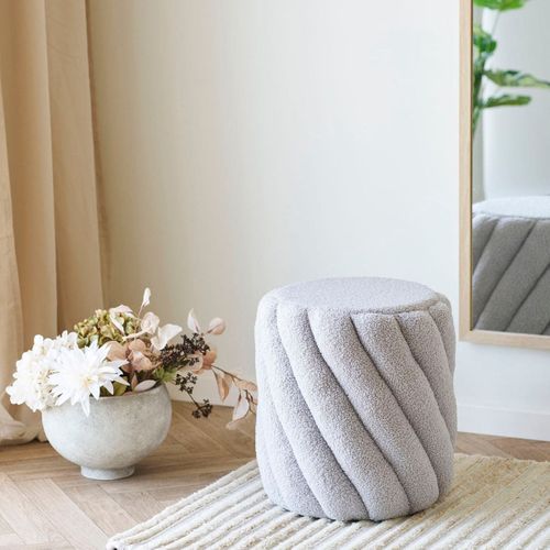 Pouf Rond Ø38cm En Tissu Bouclé Torsadé Gris - Yona