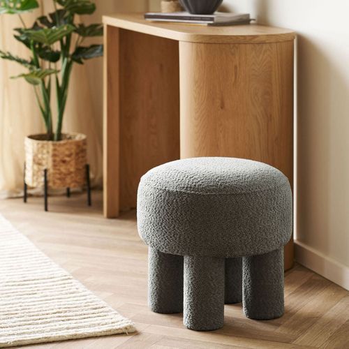 Pouf Design 4 Pieds En Tissu Bouclé Gris - Madelon