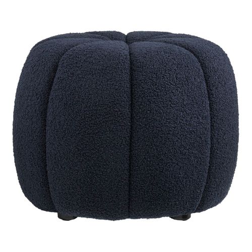 Pouf Rond En Tissu Bouclé Bleu Marine Pieds Mdf - Pumba