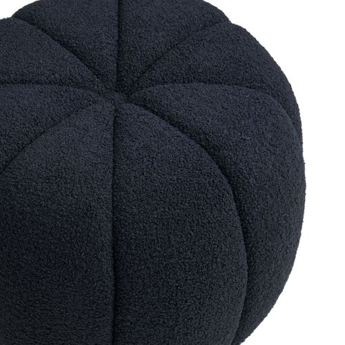 Pouf Rond En Tissu Bouclé Bleu Marine Pieds Mdf - Pumba