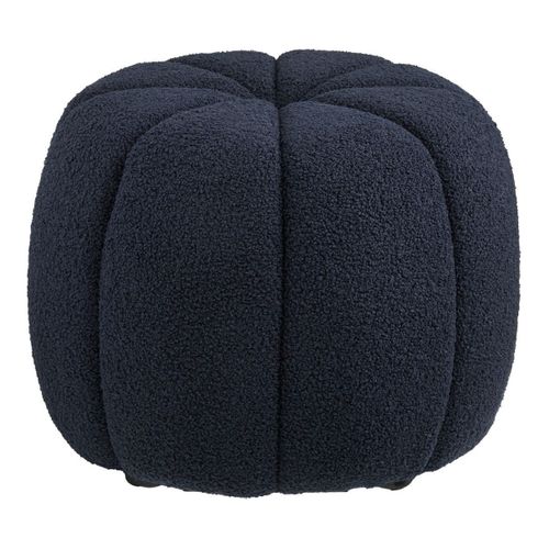 Pouf Rond En Tissu Bouclé Bleu Marine Pieds Mdf - Pumba