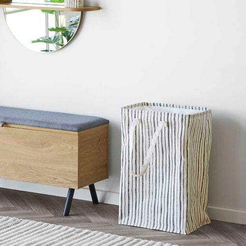 Sac à Linge En Tissu Gris Et Beige Rayé - Beryl