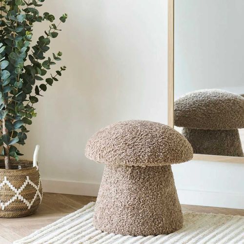 Pouf En Tissu Bouclette Marron Forme Champignon - Baho