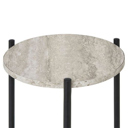 Sellette 2 Plateaux En Mdf Imitation Travertin Piètement En Métal Noir - Selyn