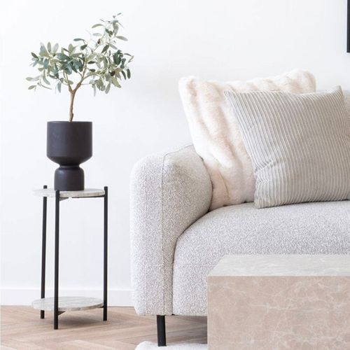 Sellette 2 Plateaux En Mdf Imitation Travertin Piètement En Métal Noir - Selyn