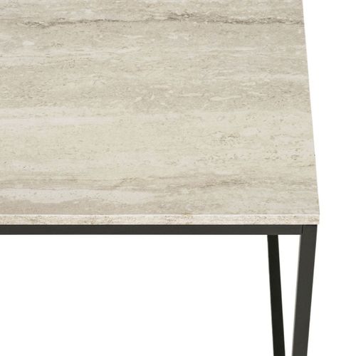 Bout De Canapé Carré Acier Et Plateau Aspect Travertin - Elrald