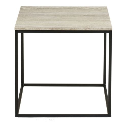 Bout De Canapé Carré Acier Et Plateau Aspect Travertin - Elrald