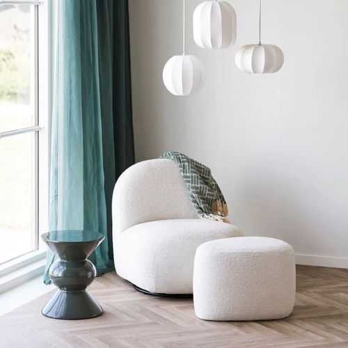 Pouf Tissu Velours Texturé Blanc - Joany