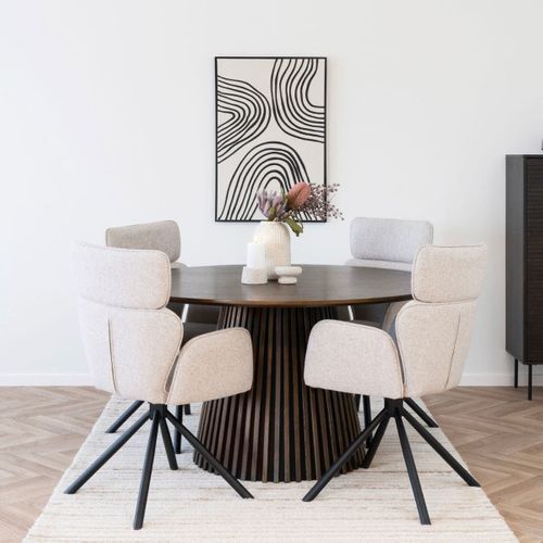 Table Repas Ronde Ø140cm Pied Central Relief Mdf Placage Chêne Fumé - Dublin