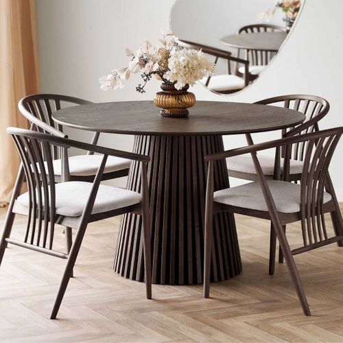 Table Repas Ronde Ø120cm Pied Central Relief Mdf Placage Chêne Fumé - Dublin