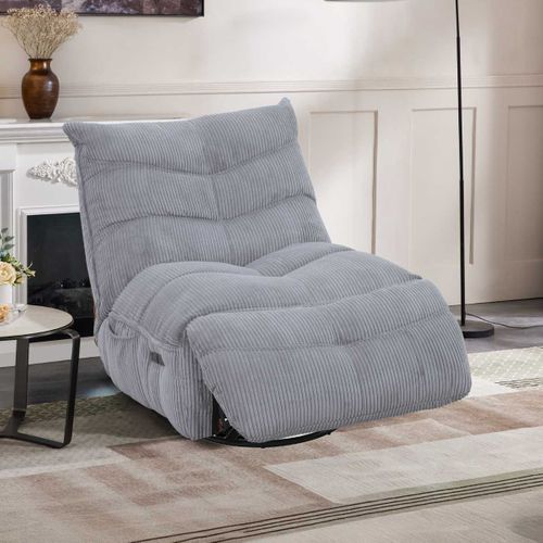 Fauteuil Relax Pivotant Avec Fonction Rocking-chair Velours Côtelé Gris Clair - Jumbo