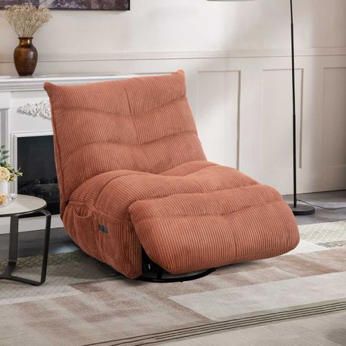 Fauteuil Relax Pivotant Avec Fonction Rocking-chair Velours Côtelé Terracotta - Jumbo