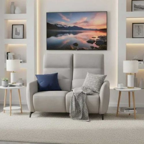 Canapé 2 Places Fixe Tissu Micro Peau Ultra Doux Gris Clair - Smalk