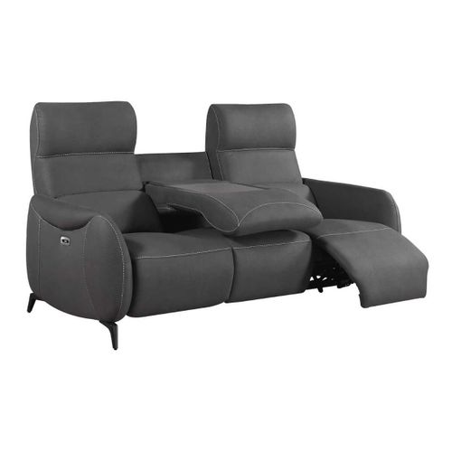Canapé 3 Places Relax Électrique Tissu Micro Peau Ultra Doux Gris Foncé Avec Tablette Centrale - Sm