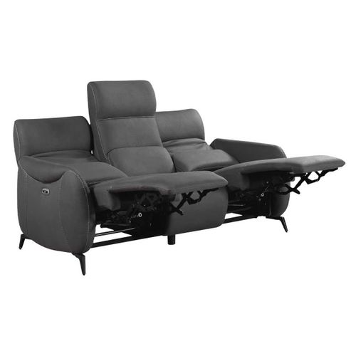 Canapé 3 Places Relax Électrique Tissu Micro Peau Ultra Doux Gris Foncé Avec Tablette Centrale - Sm