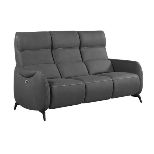 Canapé 3 Places Relax Électrique Tissu Micro Peau Ultra Doux Gris Foncé Avec Tablette Centrale - Sm