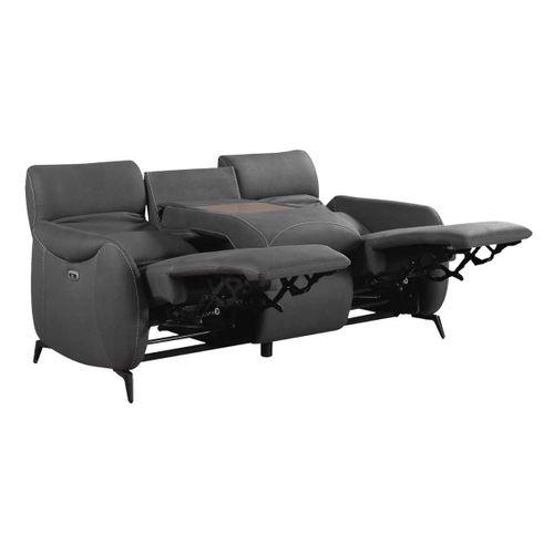 Canapé 3 Places Relax Électrique Tissu Micro Peau Ultra Doux Gris Foncé Avec Tablette Centrale - Sm
