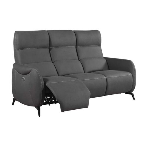Canapé 3 Places Relax Électrique Tissu Micro Peau Ultra Doux Gris Foncé Avec Tablette Centrale - Sm