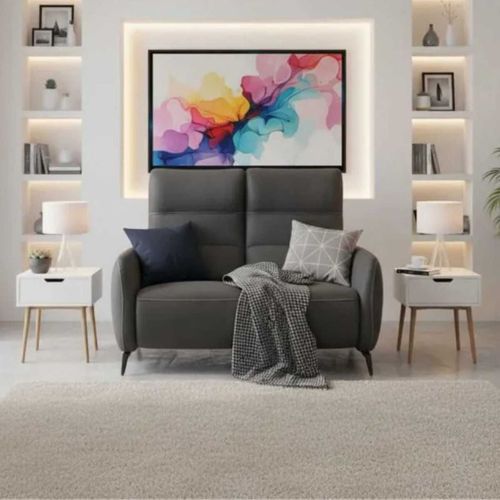 Canapé 2 Places Fixe Tissu Micro Peau Ultra Doux Gris Foncé - Smalk