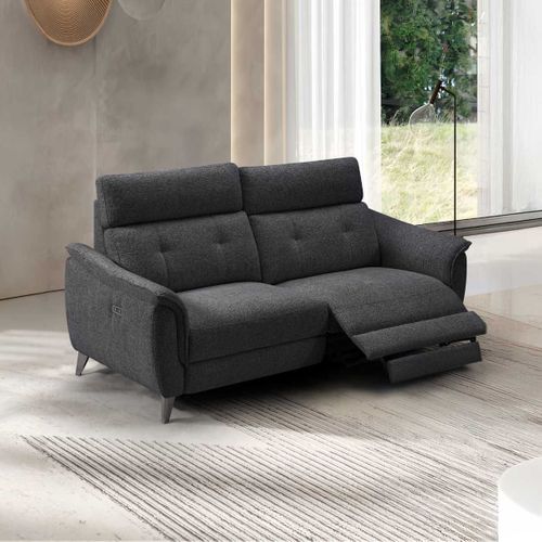 Canapé 2 Places Relax Électrique Tissu Polyester Polyester Chiné Gris Carbone - Plym