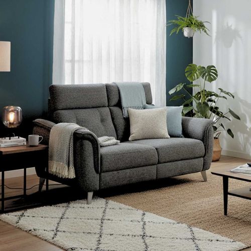 Canapé 2 Places Fixe Tissu Polyester Chiné Gris Carbone - Plym