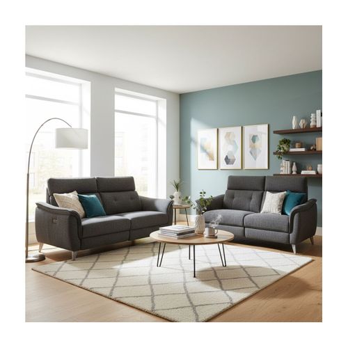 Canapé 2 Places Fixe Tissu Polyester Chiné Gris Carbone - Plym