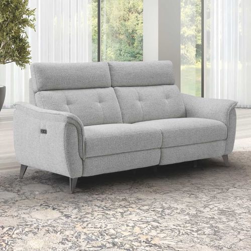 Canapé 3 Places Relax Électrique Tissu Polyester Chiné Gris Galet - Plym