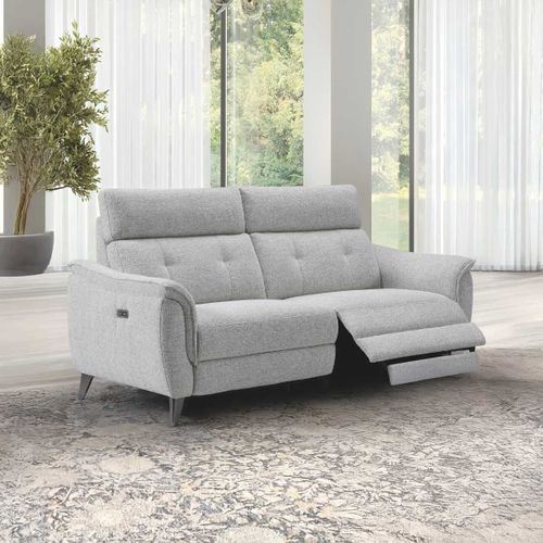 Canapé 3 Places Relax Électrique Tissu Polyester Chiné Gris Galet - Plym
