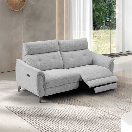 Canapé 2 Places Relax Électrique Tissu Polyester Polyester Chiné Gris Galet - Plym