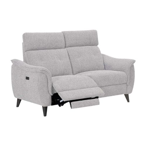 Canapé 2 Places Relax Électrique Tissu Polyester Polyester Chiné Gris Galet - Plym