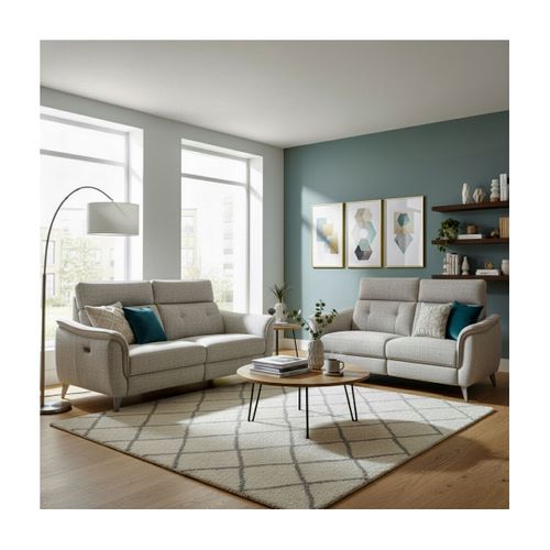 Canapé 2 Places Fixe Tissu Polyester Chiné Gris Galet - Plym