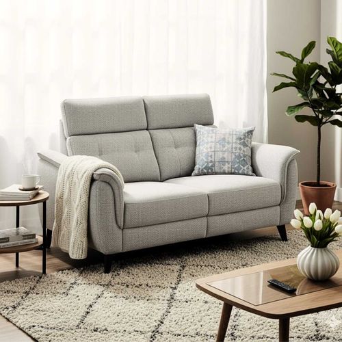 Canapé 2 Places Fixe Tissu Polyester Chiné Gris Galet - Plym