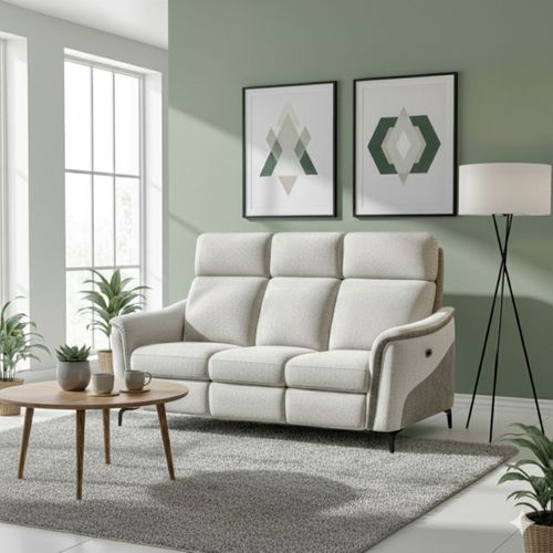 Canapé 3 Places Relax Électrique Tissu Maillé Ultra Doux Bi-olore Gris Avec Tablette Centrale - Sol