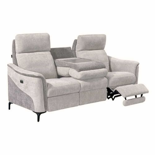 Canapé 3 Places Relax Électrique Tissu Maillé Ultra Doux Bi-olore Gris Avec Tablette Centrale - Sol