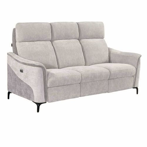 Canapé 3 Places Relax Électrique Tissu Maillé Ultra Doux Bi-olore Gris Avec Tablette Centrale - Sol
