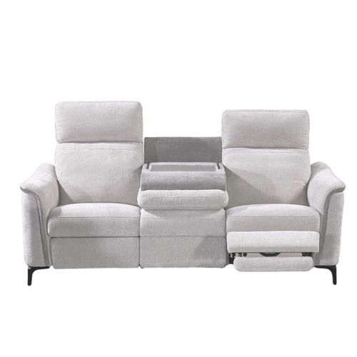 Canapé 3 Places Relax Électrique Tissu Maillé Ultra Doux Bi-olore Gris Avec Tablette Centrale - Sol