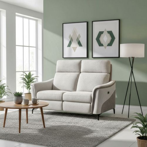 Canapé 2 Places Relax Électrique Tissu Maillé Ultra Doux Bicolore Gris - Sollys