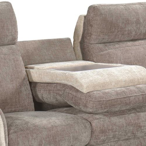 Canapé 3 Places Relax Électrique Tissu Maillé Ultra Doux Bicolore Moka Et Beige Avec Tablette Centr