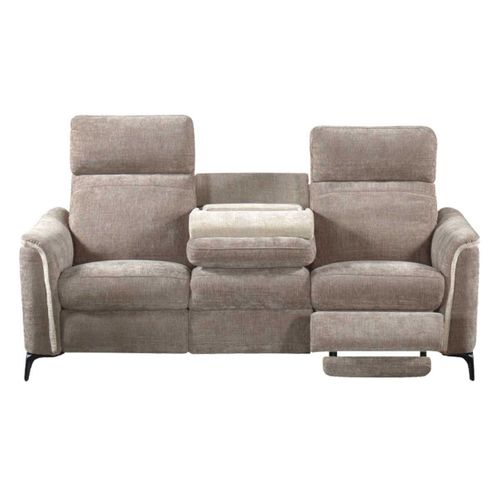 Canapé 3 Places Relax Électrique Tissu Maillé Ultra Doux Bicolore Moka Et Beige Avec Tablette Centr