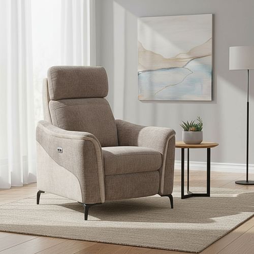 Fauteuil Relax Électrique Tissu Maillé Ultra Doux Bicolore Moka Et Beige - Sollys