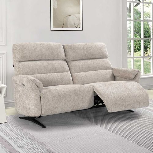 Canapé 3 Places Relax Électrique Tissu Maillé Ultra Doux Beige - Lama