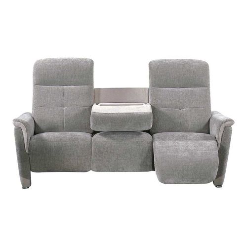 Canapé 3 Places Relax Électrique Tissu Maillé Ultra Doux Bicolore Gris Avec Tablette Centrale - Aus