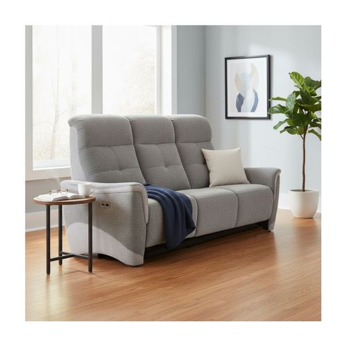 Canapé 3 Places Relax Électrique Tissu Maillé Ultra Doux Bicolore Gris Avec Tablette Centrale - Aus