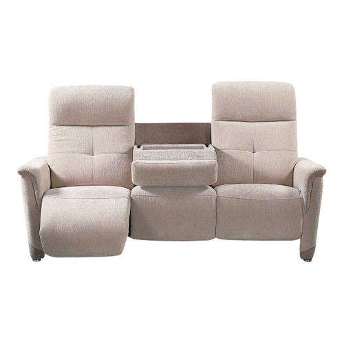 Canapé 3 Places Relax Électrique Tissu Maillé Ultra Doux Bicolore Beige Avec Tablette Centrale - Au