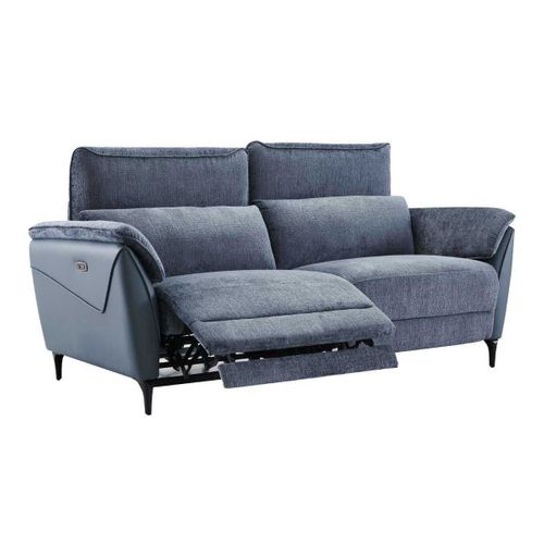 Canapé 3 Places Relax Électrique Bi-matière Tissu Chenillé Et Pvc Bleu - Celeste