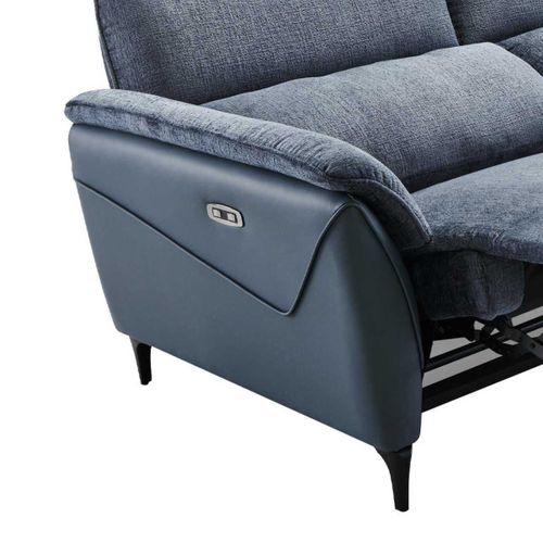 Canapé 2 Places Relax Électrique Bi-matière Tissu Chenillé Et Pvc Bleu - Celeste