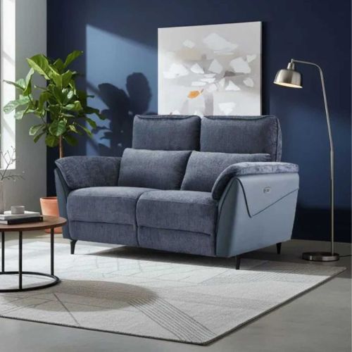 Canapé 2 Places Relax Électrique Bi-matière Tissu Chenillé Et Pvc Bleu - Celeste