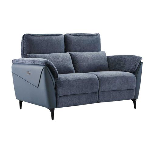 Canapé 2 Places Relax Électrique Bi-matière Tissu Chenillé Et Pvc Bleu - Celeste