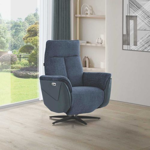 Fauteuil Relax Électrique Pivotant Bi-matière Tissu Chenillé Et Pvc Bleu - Celeste